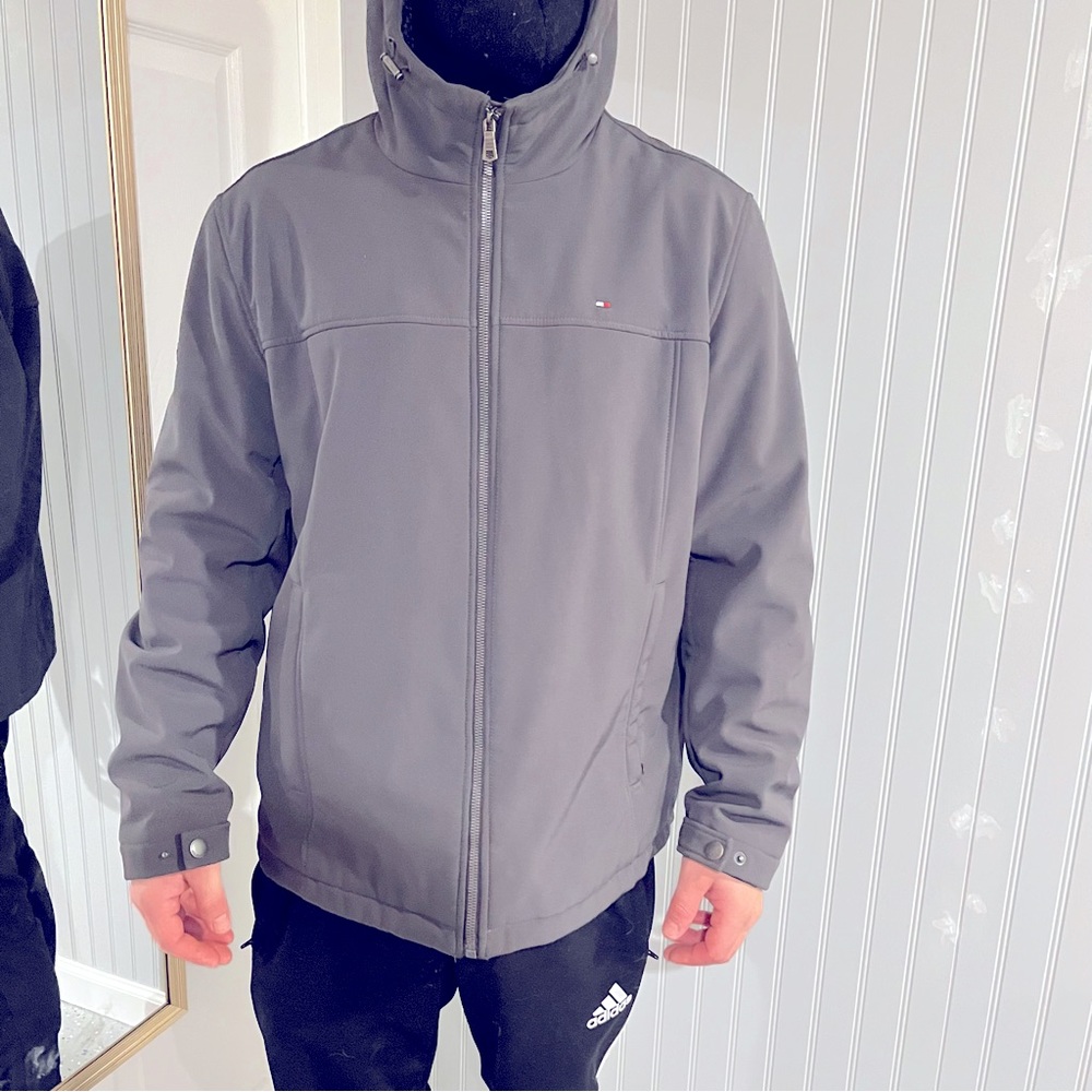 Tommy Hilfiger Winter Jacket Grey Fleece Lined Size Large